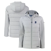 Women's Cutter & Buck  Gray Detroit Tigers Evoke Hybrid Eco Softshell Recycled Full-Zip Hoodie Jacket