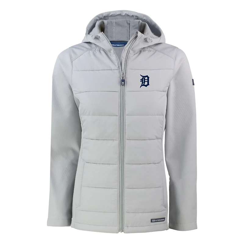 Women's Cutter & Buck  Gray Detroit Tigers Evoke Hybrid Eco Softshell Recycled Full-Zip Hoodie Jacket