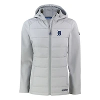 Women's Cutter & Buck  Gray Detroit Tigers Evoke Hybrid Eco Softshell Recycled Full-Zip Hoodie Jacket