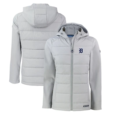 Women's Cutter & Buck  Gray Detroit Tigers Evoke Hybrid Eco Softshell Recycled Full-Zip Hoodie Jacket