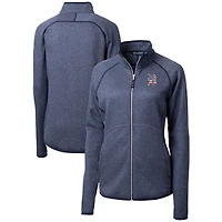 Veste en tricot à fermeture éclair intégrale pour femme, coupe-vent et buck, bleu marine chiné, avec logo Americana des Detroit Tigers