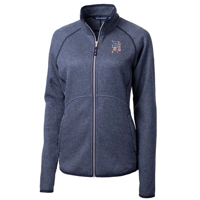 Veste en tricot à fermeture éclair intégrale pour femme, coupe-vent et buck, bleu marine chiné, avec logo Americana des Detroit Tigers