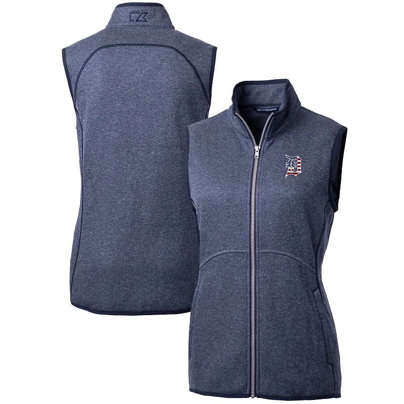 Gilet en tricot zippé pour femme Cutter & Buck Heather Navy Detroit Tigers avec logo Americana Mainsail