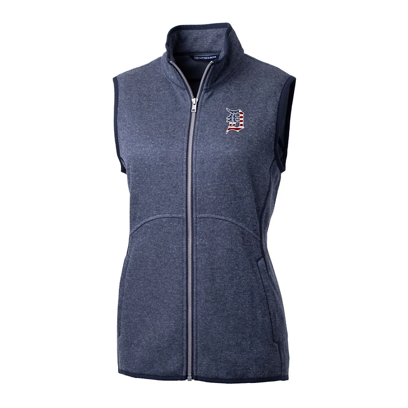 Gilet en tricot zippé pour femme Cutter & Buck Heather Navy Detroit Tigers avec logo Americana Mainsail
