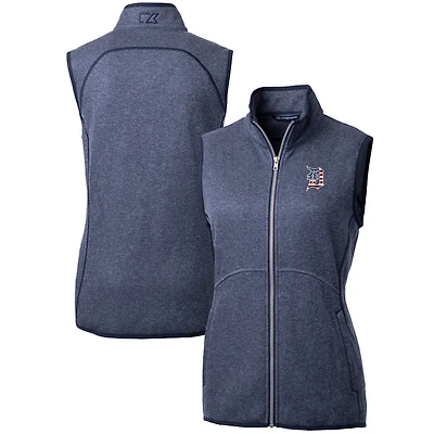 Gilet en tricot zippé pour femme Cutter & Buck Heather Navy Detroit Tigers avec logo Americana Mainsail