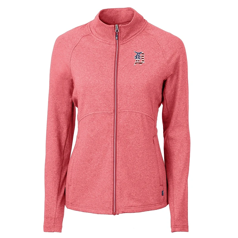 Haut zippé en tricot recyclé Adapt Eco Knit Heather pour femme des Detroit Tigers, rouge chiné Cutter & Buck