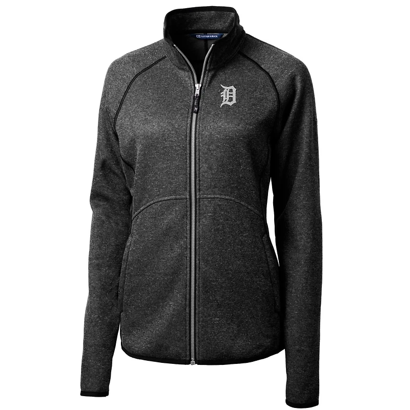 Women's Cutter & Buck Heathered Charcoal Detroit Tigers Mainsail Sweater-Knit Full-Zip Jacket