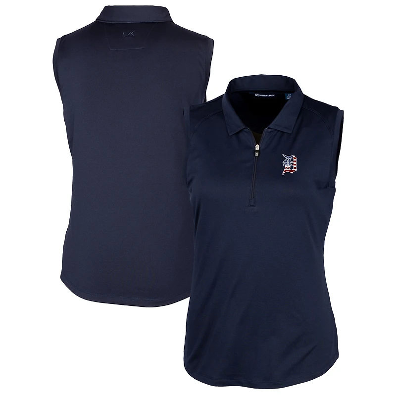 Polo sans manches extensible DryTec Forge pour femme, bleu marine, avec logo Americana des Detroit Tigers, Cutter & Buck