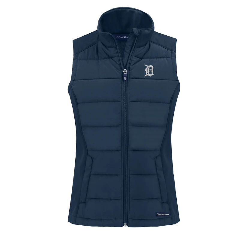 Women's Cutter & Buck  Navy Detroit Tigers Evoke Hybrid Eco Softshell Recycled Full-Zip Vest
