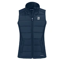 Women's Cutter & Buck  Navy Detroit Tigers Evoke Hybrid Eco Softshell Recycled Full-Zip Vest
