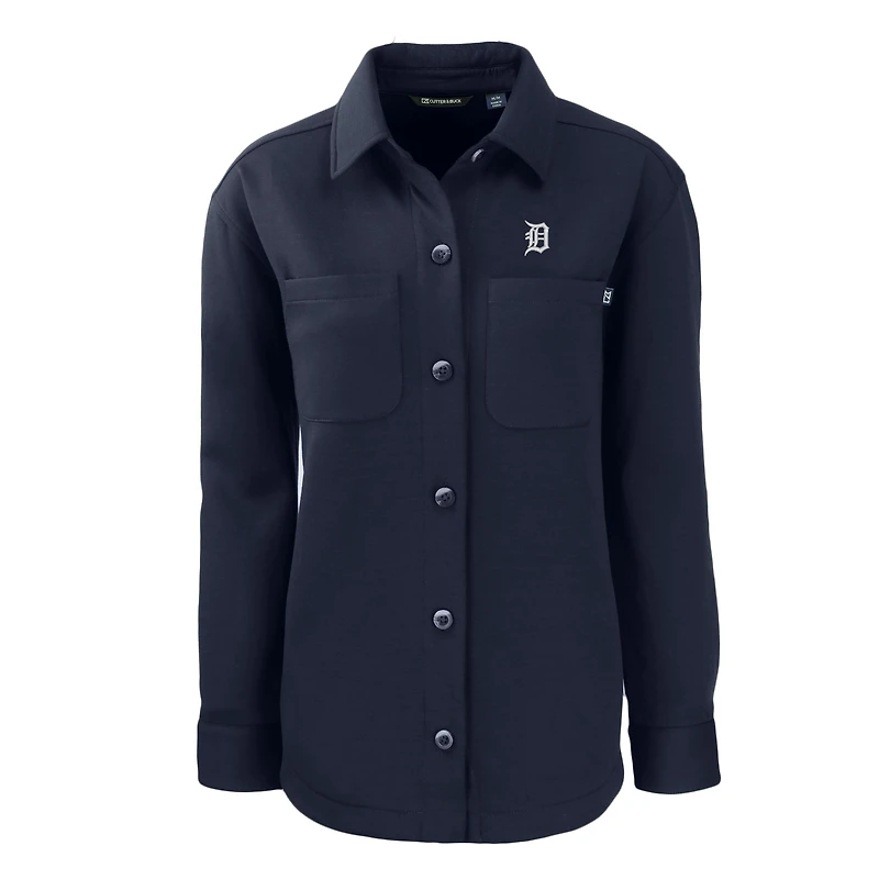 Women's Cutter & Buck Navy Detroit Tigers Roam Eco Recycled Shirt Jacket