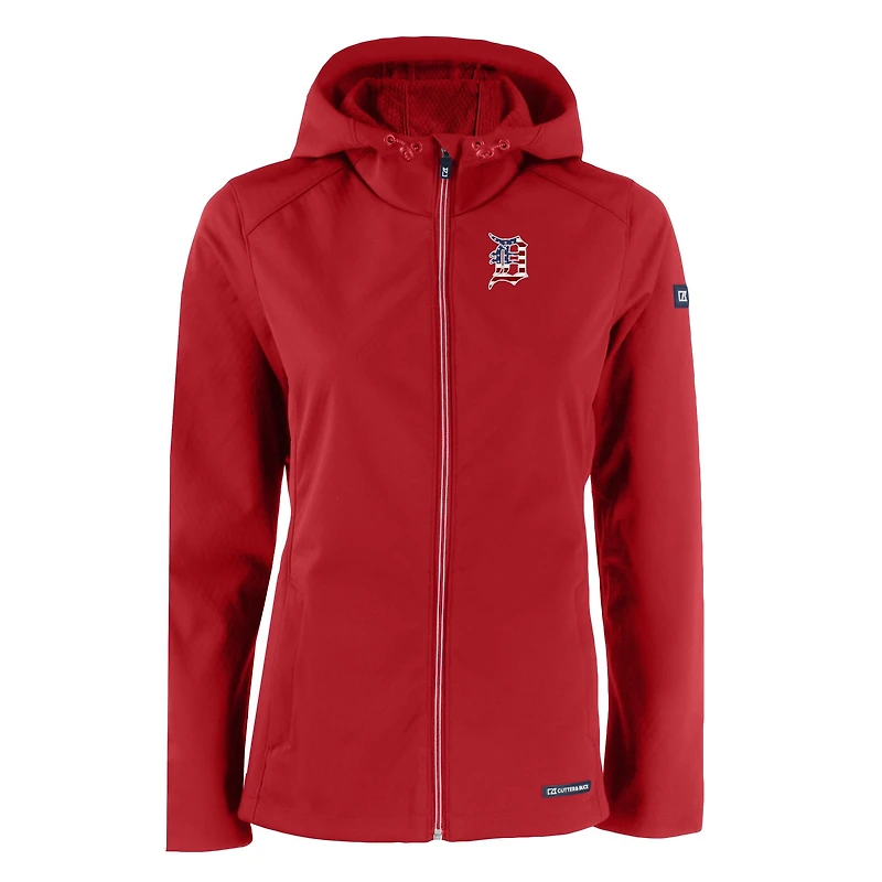 Women's Cutter & Buck Red Detroit Tigers Evoke Eco Softshell Recycled Full-Zip Jacket