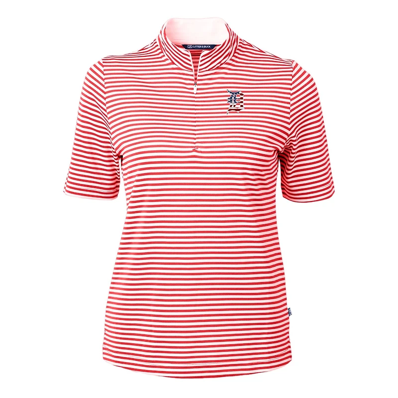 Women's Cutter & Buck Red Detroit Tigers Virtue Eco Pique Stripe Recycled Quarter-Zip Pullover Top