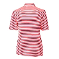Women's Cutter & Buck Red Detroit Tigers Virtue Eco Pique Stripe Recycled Quarter-Zip Pullover Top