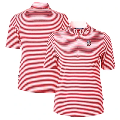 Women's Cutter & Buck Red Detroit Tigers Virtue Eco Pique Stripe Recycled Quarter-Zip Pullover Top