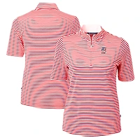 Women's Cutter & Buck Red Detroit Tigers Virtue Eco Pique Stripe Recycled Quarter-Zip Pullover Top