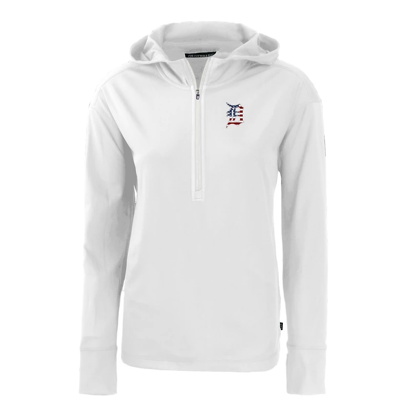 Sweat à capuche demi-zip écologique recyclé Daybreak des Detroit Tigers pour femme, blanc, Cutter & Buck