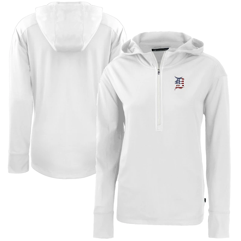 Women's Cutter & Buck  White Detroit Tigers Daybreak Eco Recycled Half-Zip Hoodie