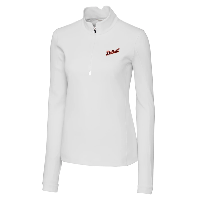 Pull-over blanc à fermeture éclair quart de tour pour femme Cutter & Buck des Detroit Tigers Traverse Stretch