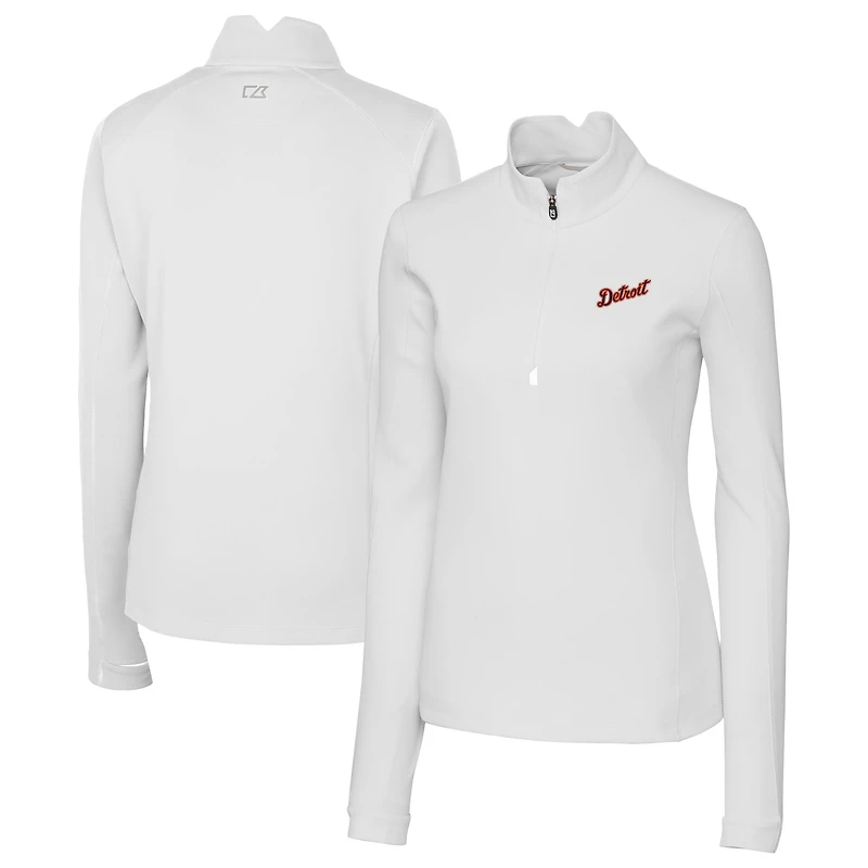 Pull-over blanc à fermeture éclair quart de tour pour femme Cutter & Buck des Detroit Tigers Traverse Stretch
