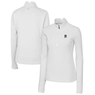 Pull-over blanc à fermeture éclair quart de tour pour femme Cutter & Buck des Detroit Tigers Traverse Stretch