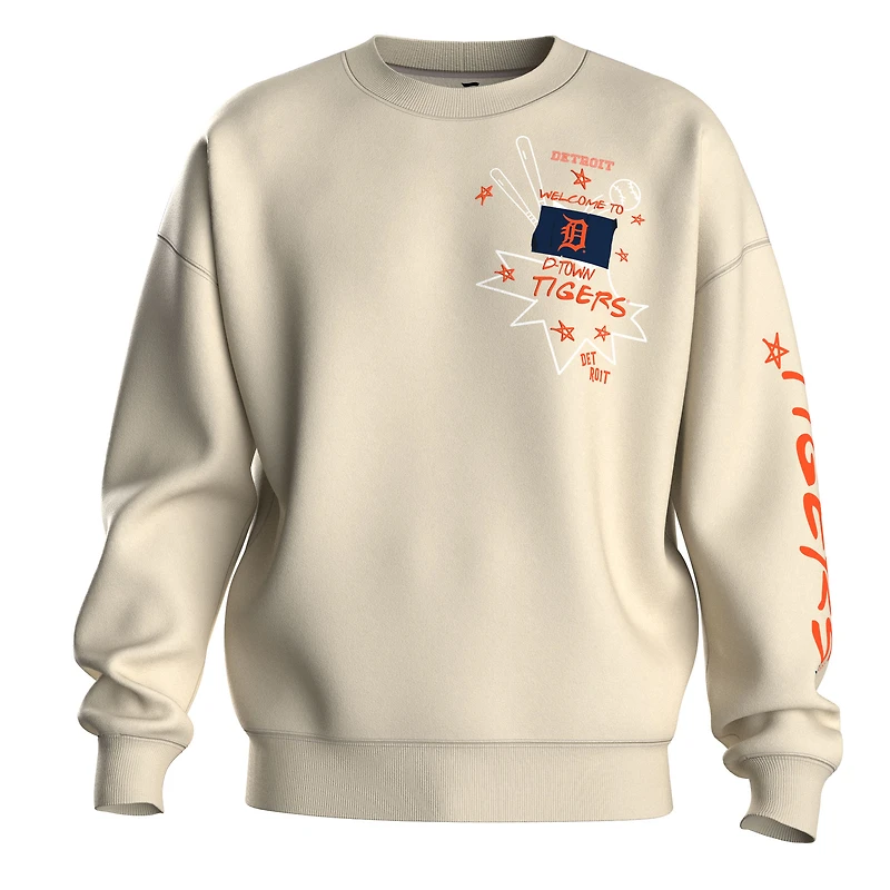 Sweat-shirt polaire beige à graffiti des Detroit Tigers pour femme de la marque Fanatics