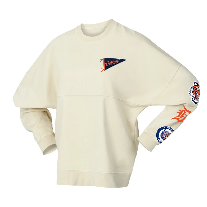 Women's Fanatics  Cream Detroit Tigers Pennant Flag Branded Fleece Pullover Sweatshirt