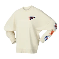 Women's Fanatics  Cream Detroit Tigers Pennant Flag Branded Fleece Pullover Sweatshirt