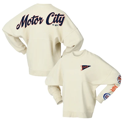 Women's Fanatics  Cream Detroit Tigers Pennant Flag Branded Fleece Pullover Sweatshirt