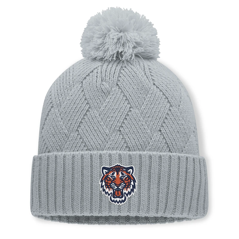 Bonnet tricoté gris Detroit Tigers pour femme, avec pompon, de la marque Fanatics.