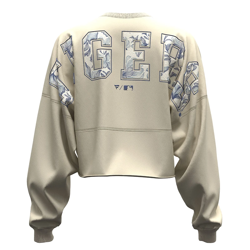 Women's Fanatics Light Beige Detroit Tigers Spirit Floral Script Cropped Long-Sleeve T-Shirt