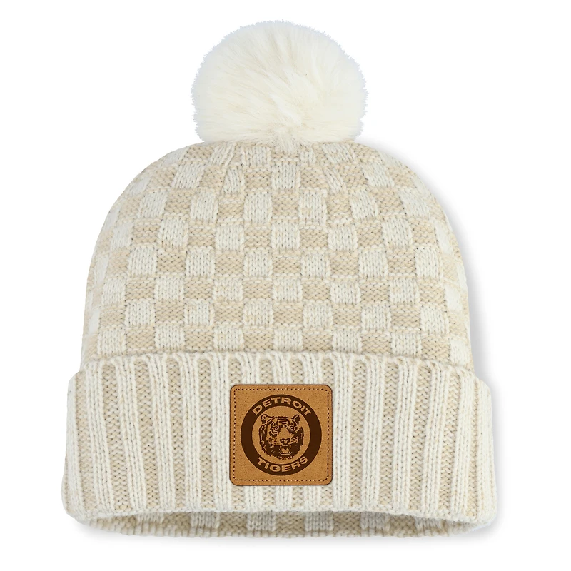 Women's Fanatics  Natural Detroit Tigers Matchstick Cuffed Knit Hat with Pom