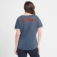 T-shirt à col en V bleu marine Detroit Tigers Binge Worthy Stadium Slub pour femme