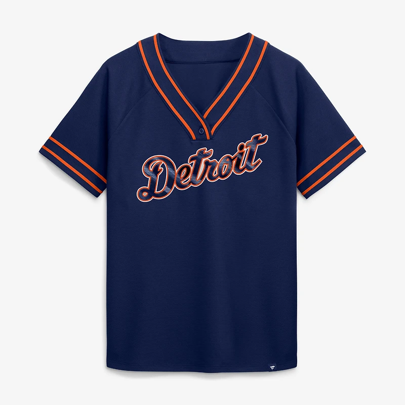 T-shirt raglan à col en V Fanatics Navy Detroit Tigers Diva Race Ahead pour femme