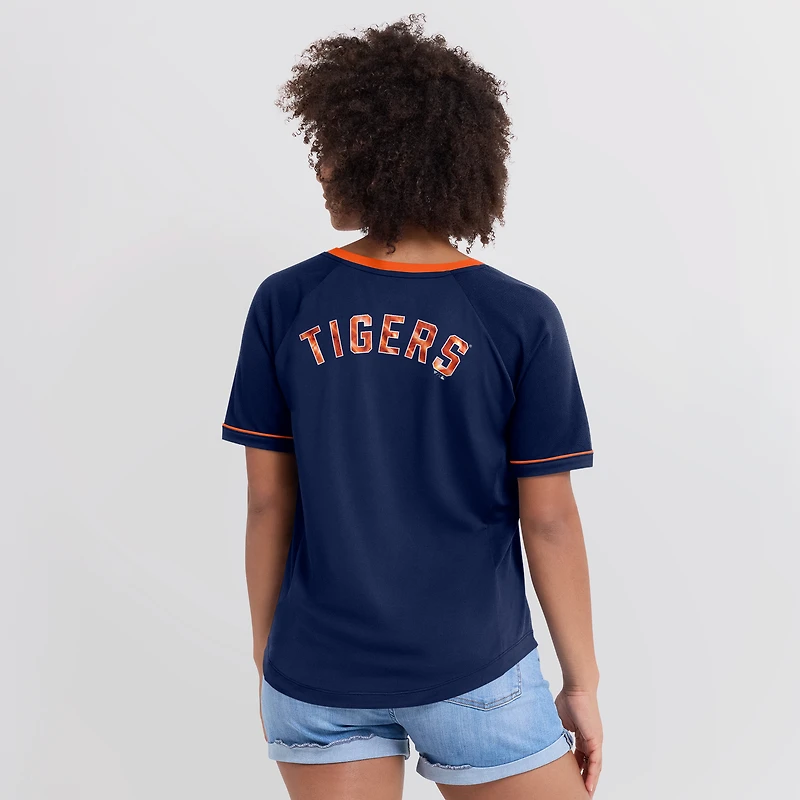 Women's Fanatics Navy Detroit Tigers League Diva Star Raglan V-Neck T-Shirt