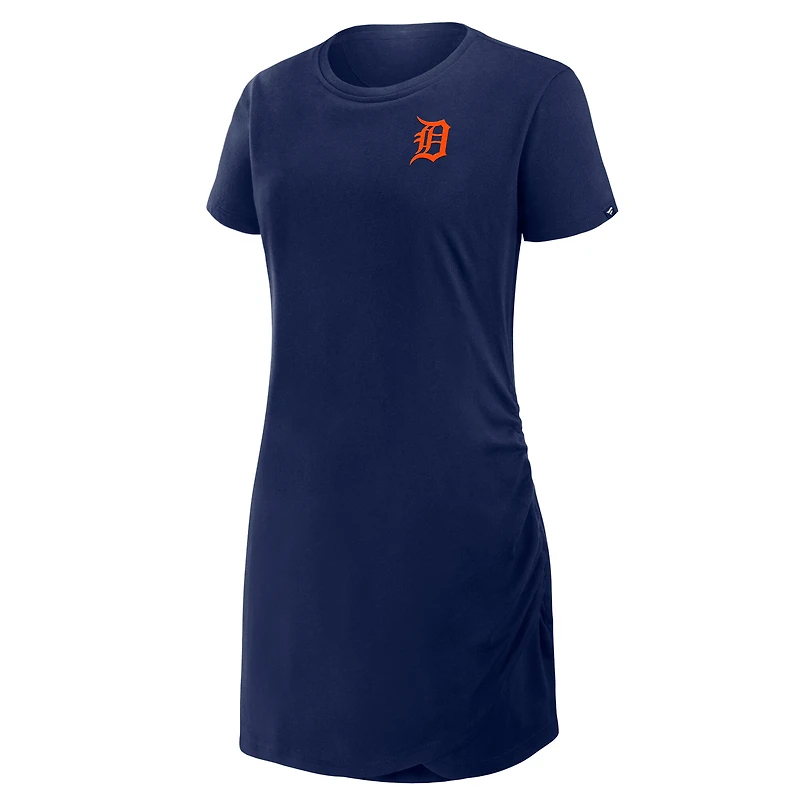 Robe t-shirt drapée froncée bleu marine Fanatics pour femme des Detroit Tigers