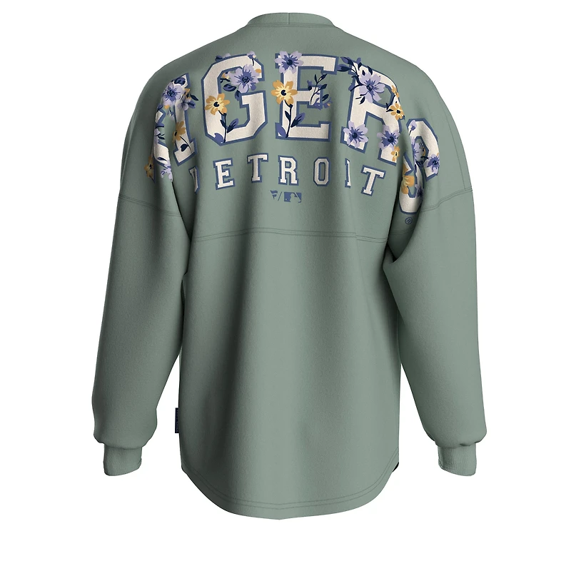 T-shirt à manches longues Fanatics vert sauge Detroit Tigers motif floral pour femmes