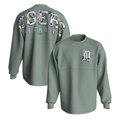 Women's Fanatics Sage Green Detroit Tigers Floral Spirit Jersey Long Sleeve T-Shirt