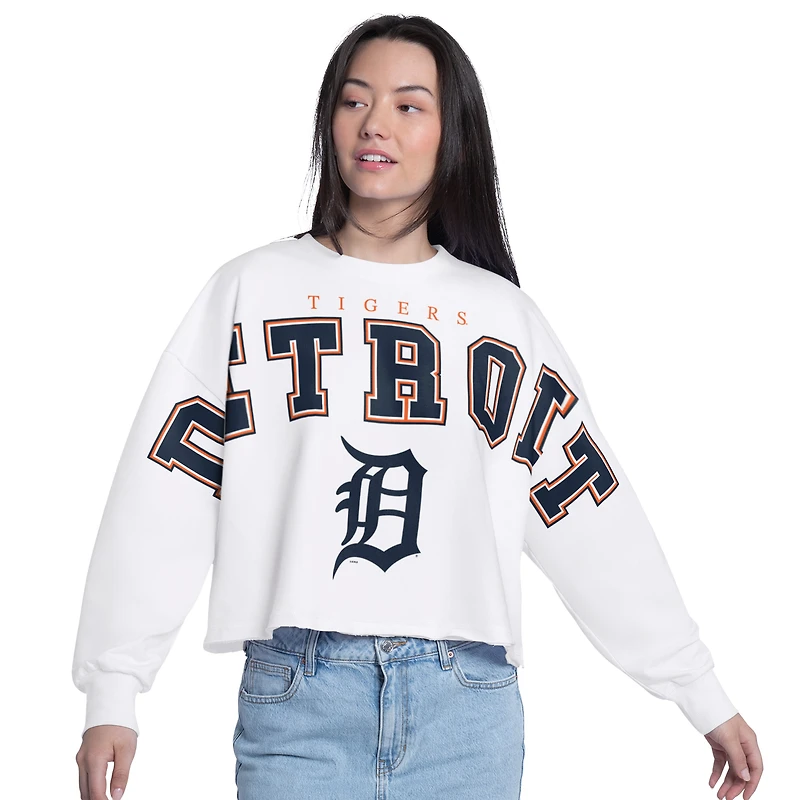 Sweat-shirt court G-III 4Her pour femme par Carl Banks, blanc, Detroit Tigers Bleachers