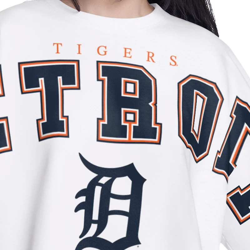 Sweat-shirt court G-III 4Her pour femme par Carl Banks, blanc, Detroit Tigers Bleachers
