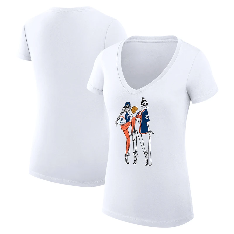 Women's G-III 4Her by Carl Banks White Detroit Tigers Super-Slim Fit Lightweight Baseball V-Neck T-Shirt