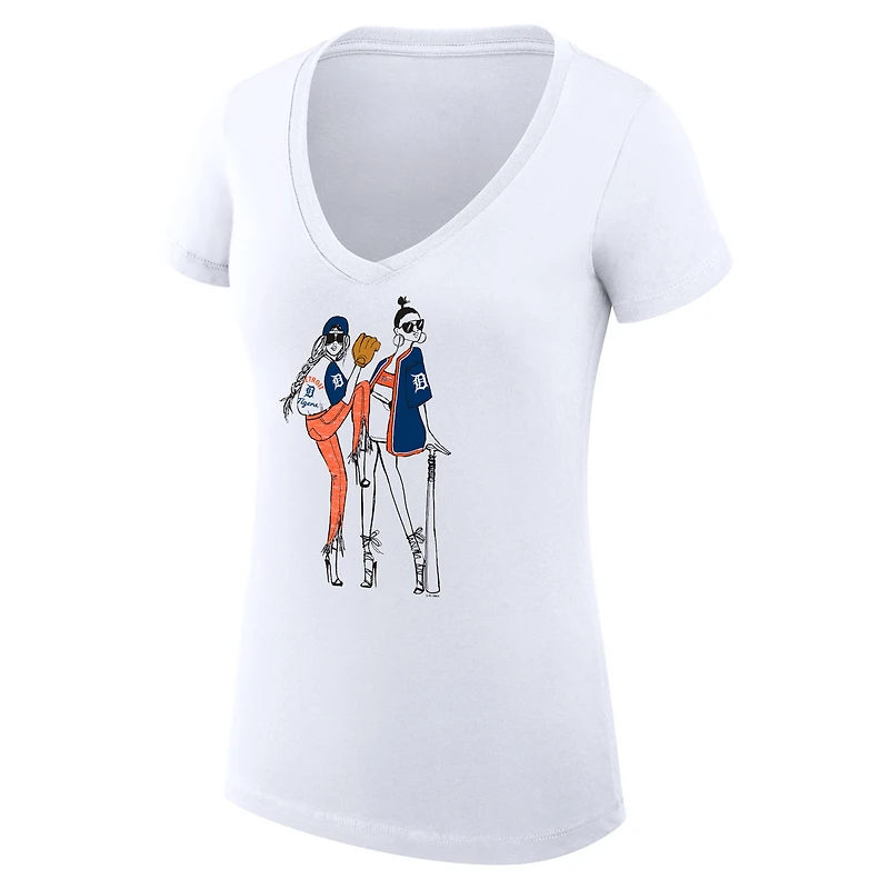 T-shirt de baseball léger à col en V G-III 4Her pour femme par Carl Banks, blanc, Detroit Tigers