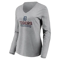 T-shirt gris à manches longues et col en V pour femme, motif Evanston Stencil des Detroit Tigers
