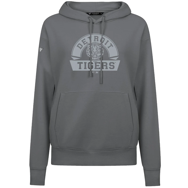 Women's Levelwear Gray Detroit Tigers Adorn Banner Arch Pullover Hoodie