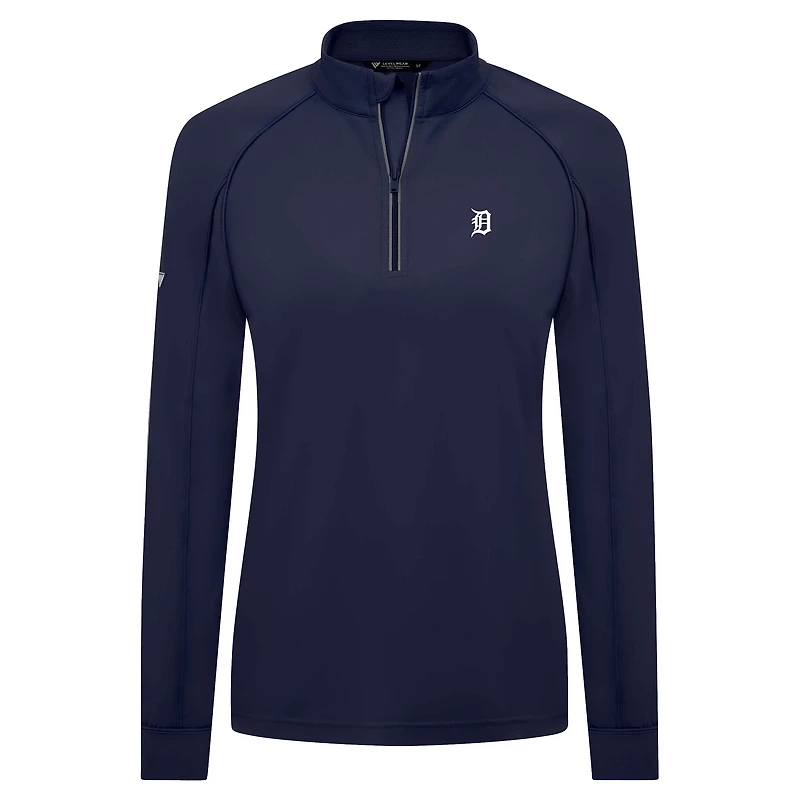 Women's Levelwear Navy Detroit Tigers Kinetic Insignia 2.0 Raglan Quarter-Zip Top