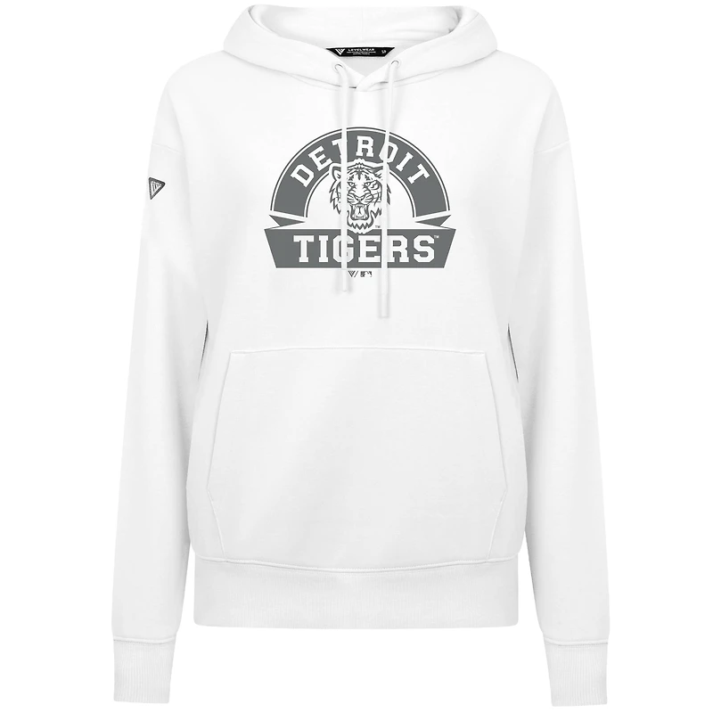 Women's Levelwear White Detroit Tigers Adorn Banner Arch Pullover Hoodie