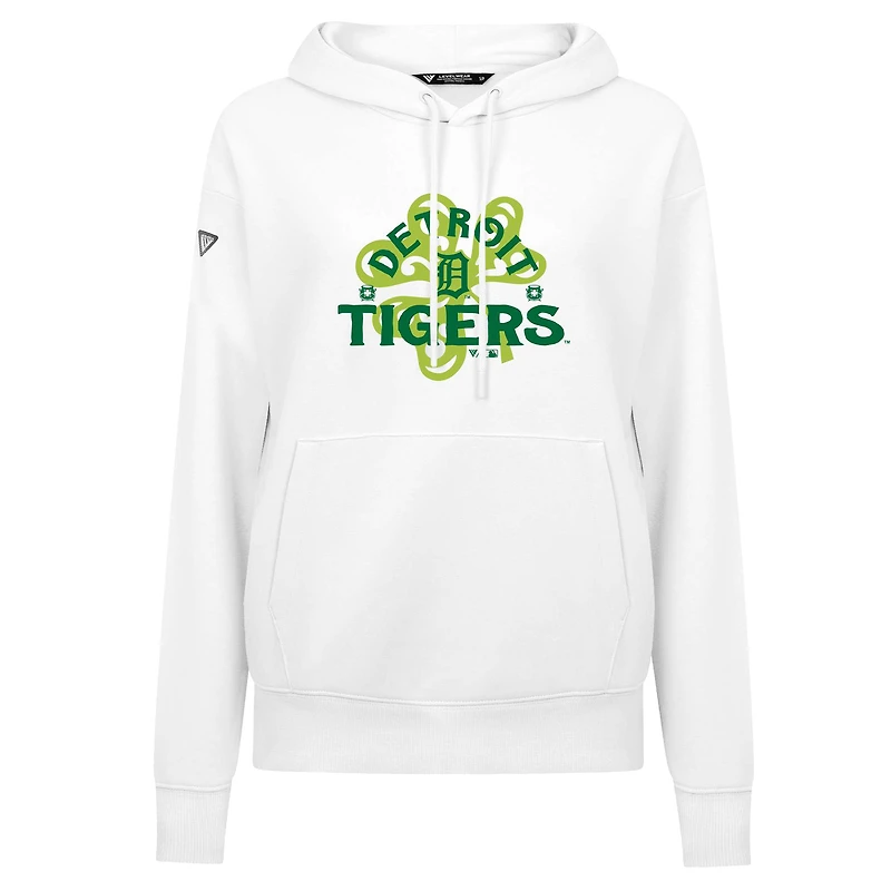 Sweat à capuche blanc pour femme avec imprimé trèfle de la Saint-Patrick des Detroit Tigers Levelwear