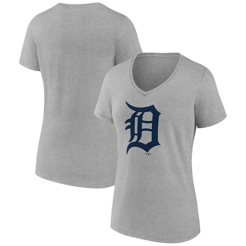 T-shirt de sport gris à col en V avec logo officiel des Tigers Détroit pour femmes