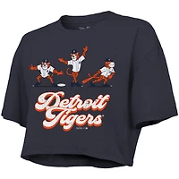 T-shirt court bleu marine Majestic Threads pour femme, coupe carrée, motif Detroit Tigers