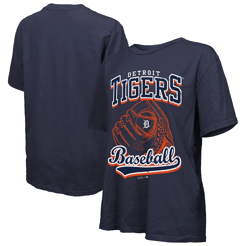 T-shirt surdimensionné bleu marine pour femme Majestic Threads, motif première base des Detroit Tigers
